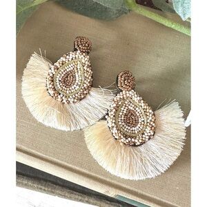 Cream beaded tassel earrings Boutique